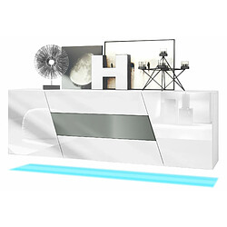 Mpc Buffet Suspendu Corps Blanc Mat, Façades Blanc Brillant, Tiroir Central Graphite Satiné Mat + LED