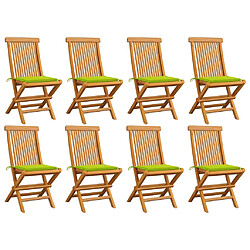 vidaXL Chaises de jardin avec coussins vert vif lot de 8 Teck massif 