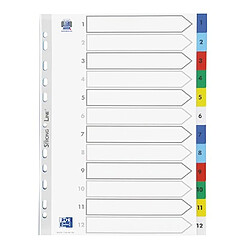 Intercalaire numérique A4 Elba plastique 12 onglets multicolores - 1 jeu