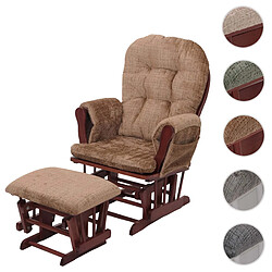 Mendler Fauteuil relax HWC-C76, fauteuil à bascule Fauteuil à bascule avec pouf Tissu/Textile Chenille (465g/m²) ~ marron clair, piètement foncé