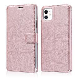 Wewoo Coque Pour iPhone 11 Ultra-mince texture d'arbre Flip Flip TPU + étui en cuir PUavec fentes cartes et support et lanière or rose