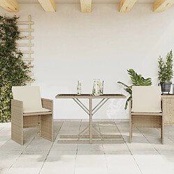 Maison Chic Ensemble de bistro 3 pcs avec coussins,Table + chaises + coussins de jardin beige résine tressée -GKD785280