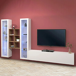 Ahd Amazing Home Design Meuble TV blanc 2 colonnes en vitrine bibliothèque Yves WH