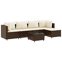 vidaXL Salon de jardin 6 pcs avec coussins Marron Résine tressée