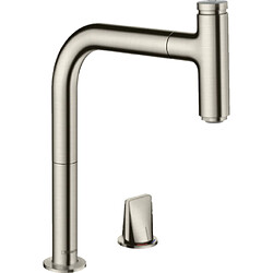 Hansgrohe - Mitigeur de cuisine 2 trous 200 Metris Select M71 avec douchette extractible 1 jet, sBox finition aspect acier inox