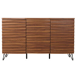 Mendler Sideboard HWC-M49, armoire commode Highboard, compartiments de rangement design 3D, bois massif mangue métal 85x142x44cm ~ aspect noyer pas cher