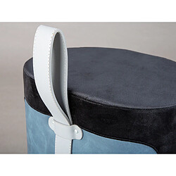 Acheter Alter Pouf en velours noir et bleu avec poignée en éco-cuir, cm 38x32,5x43