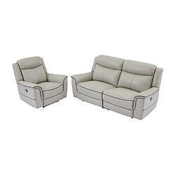 Vente-Unique Canapé 3 places et fauteuil relax électrique en cuir gris clair ADELIO