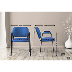 Acheter Decoshop26 Chaise visiteur avec accoudoirs intégrés zone d'attente en tissu bleu piètement à 4 pieds en métal noir 10_0003384