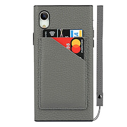 Coque en TPU + cuir véritable anti-chute, texture litchi noir avec porte-cartes gris pour votre Apple iPhone XR 6.1 pouces