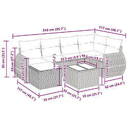 vidaXL Salon de jardin avec coussins 7 pcs marron résine tressée pas cher