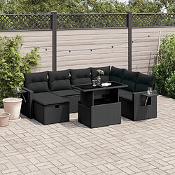 vidaXL Salon de jardin 8 pcs avec coussins noir résine tressée