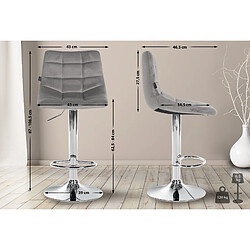 Decoshop26 Lot de 2 tabourets de bar en velours gris base métal chromé réglable en hauteur et repose-pieds TDB10633