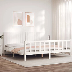 Maison Chic Lit adulte - Cadre Structure de lit avec tête de lit Contemporain blanc 200x200 cm bois massif -MN47439