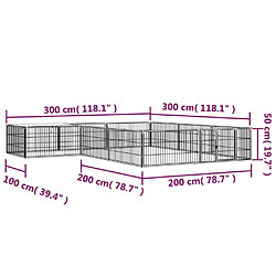 vidaXL Parc pour chien 12panneaux Noir 100x50cm Acier enduit de poudre pas cher