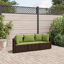 vidaXL Salon de jardin avec coussins 3 pcs marron résine tressée