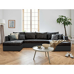 Bestmobilier Opale - canapé panoramique en U - 7 places - convertible - avec coffre - en tissu et simili Opale - canapé panoramique en U - 7 places - convertible - avec coffre - en tissu et simili - Noir