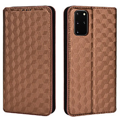 Etui en PU motif losange, fermeture automatique à aimant puissant avec support marron pour votre Samsung Galaxy S20 Plus 4G/5G