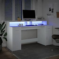 Acheter vidaXL Bureau avec lumières LED blanc 160x55x91 cm bois d'ingénierie