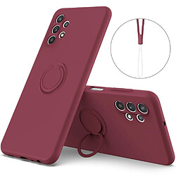 Coque en silicone avec béquille à anneau rotatif à 360°, flexible et écologique avec sangle rouge vin pour votre Samsung Galaxy A32 5G