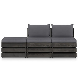 vidaXL Salon de jardin 3 pcs avec coussins Bois imprégné de gris