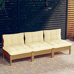 Maison Chic Canapé 3 places de jardin et coussins | Canapé d'extérieur | Fauteuil,Banquette Jardin crème Bois de pin solide -MN35129