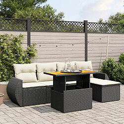 Maison Chic Ensemble Tables et chaises d'extérieur 6pcs avec coussins,Salon de jardin noir résine tressée -GKD234730