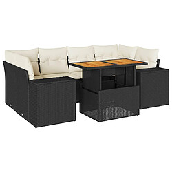 vidaXL Salon de jardin 7 pcs avec coussins noir résine tressée