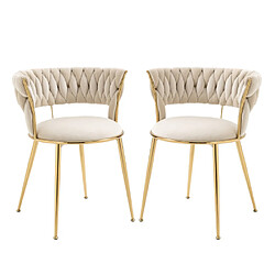 ComfortXL Lot de 2 Chaises en Velours, Dossier Moderne avec Accoudoirs, Pour Salle à Manger/Salon - Ivoire