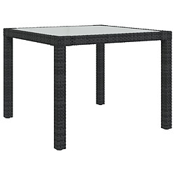 vidaXL Table de jardin 90x90x75 cm Verre trempé et résine tressée Noir