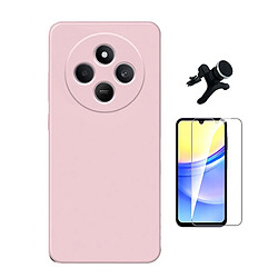 Kit Verre Trempé Clearglass + Housse Silicone Liquide + Support De Voiture Magnétique Phonecare Pour Xiaomi Redmi 14C - Rose