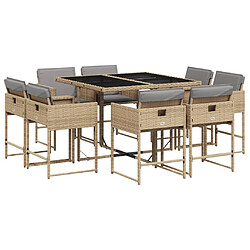 vidaXL Ensemble à manger de jardin et coussins 9 pcs mélange beige