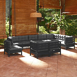 Maison Chic Salon de jardin 10 pcs + coussins - Mobilier/Meubles de jardin - Table et chaises d'extérieur Noir Bois de pin solide -MN95628