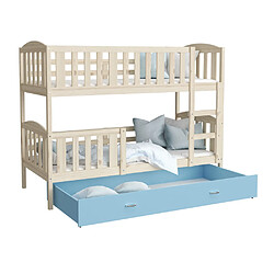 Kids Literie Lit Superposé Teo 90x190 Pin - bleu Livré avec sommiers, tiroir et matelas en mousse de 7cm