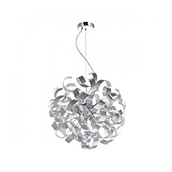 Luminaire Center Suspension Rawley aluminium brossé et chrome poli 9 ampoules