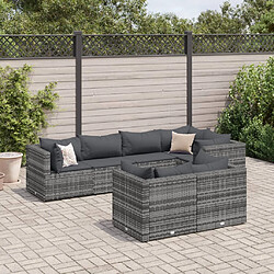 vidaXL Salon de jardin 7 pcs avec coussins Gris Résine tressée