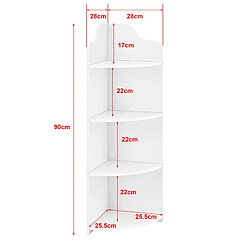 Helloshop26 Étagère d'angle pour salle de bain meuble de rangement avec 4 surfaces de stockage bois composite 90 cm blanc 03_0005173