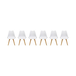 Lot de 6 chaises scandinaves, blanches pieds bois | sweeek