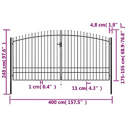 vidaXL Double portail avec haut sous forme de lance 400 x 248 cm pas cher