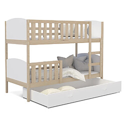 Kids Literie Lit Superposé Tomy 90x190 Pin - blanc Livré avec sommiers, tiroir et matelas en mousse de 7cm