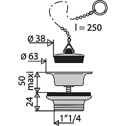 Bonde de lavabo laiton avec bouchon noir D40 chromé - VALENTIN - 11530000000