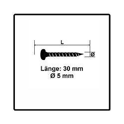 Fischer Power-Fast II FPF II Vis à bois aggloméré 5,0x30 mm, 200 pcs., tête ronde, empreinte Torx, filetage total, zingué et passivé bleu ( 670437 )