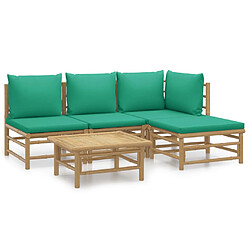 vidaXL Salon de jardin 5 pcs avec coussins vert bambou