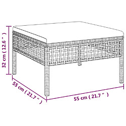 vidaXL Tabouret de jardin avec coussin gris résine tressée pas cher