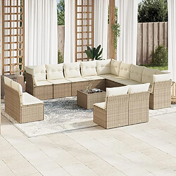 Maison Chic Salon de jardin avec coussins 14 pcs | Ensemble de Table et chaises | Mobilier d'Extérieur beige résine tressée -GKD55134