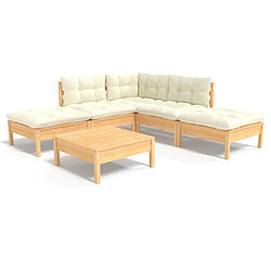 Maison Chic Salon de jardin 6 pcs + coussins - Mobilier/Meubles de jardin - Table et chaises d'extérieur crème Bois de pin -MN64881