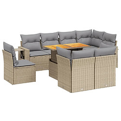 vidaXL Salon de jardin avec coussins 9 pcs beige résine tressée