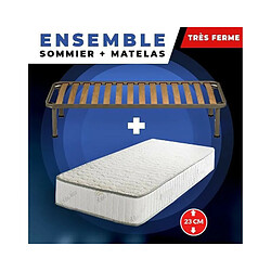 King Of Dreams Lot de 2 Matelas 90x190 + Sommier + pieds + Oreiller Mémoire + Protège Matelas Offerts Mousse Poli Lattex Indéformable 23 cm Fe