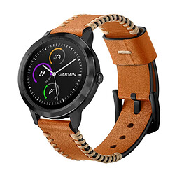 Bracelet en cuir véritable style de côtes de porc marron pour votre Garmin Vivoactive 3/Vivomove HR