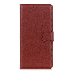 Etui en PU texture litchi, magnétique avec support, marron pour votre Realme 9 Pro